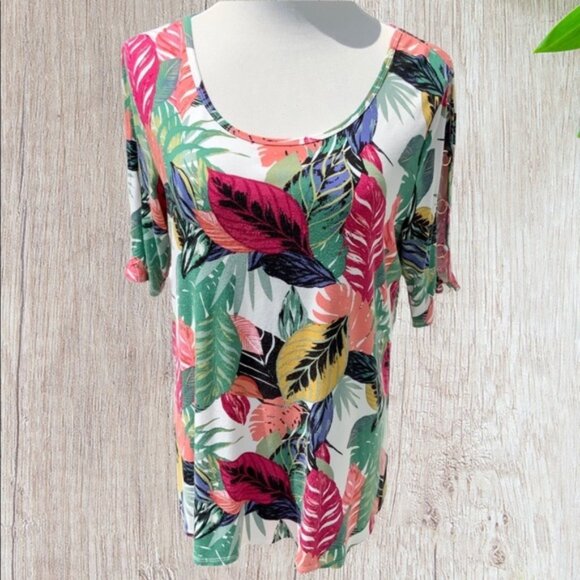 Tropical Print Top with Ringed Sleeves - Picture 1 of 9